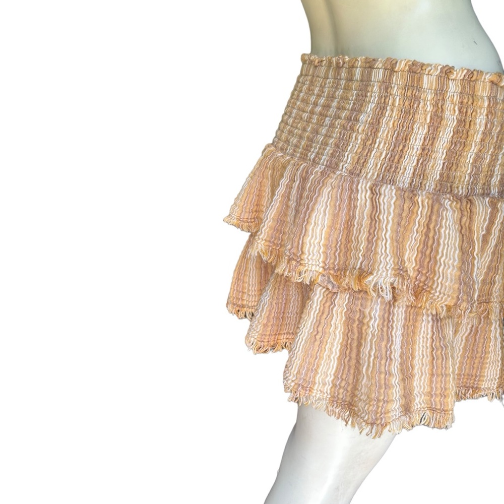 Aerie Muslin Cotton Tan & Brown Neutral Tiered Fringe Mini Skirt Size Large - Picture 11 of 13